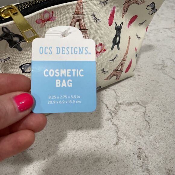 FRENCH BULLDOG Cosmetic Makeup Bag Travel OCS Designs Frenchie Dog Paris Eiffel - Picture 2 of 2